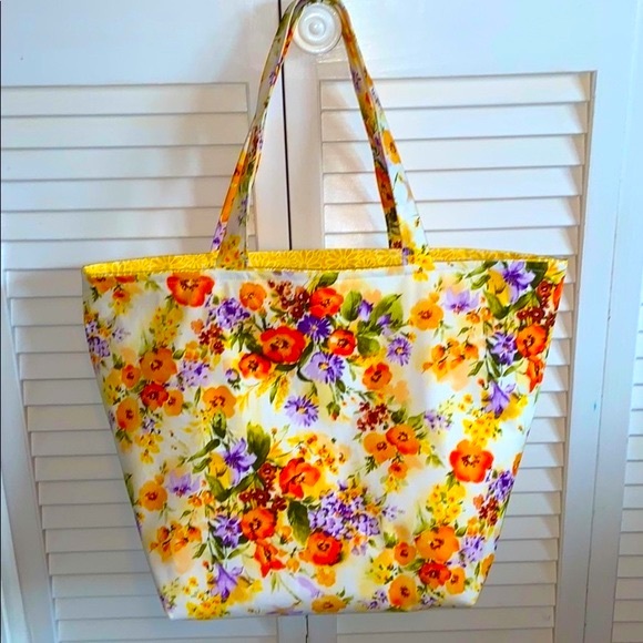 Hand Crafted Handbags - Hand Crafted Tote Bag Fabric Colorful Floral All Purpose 100% Cotton Purse